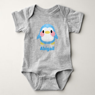 Cute Patchwork Style Penguin Art Personalised ベビーボディスーツ