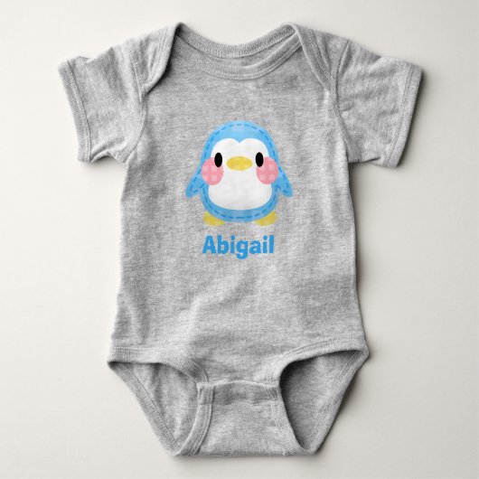 Cute Patchwork Style Penguin Art Personalised ベビーボディスーツ (正面)