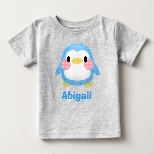Cute Patchwork Style Penguin Art Personalised ベビーTシャツ (正面)