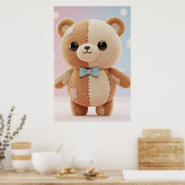 Cute Patchwork Teddy Bear Illustration Poster ポスター (キッチン)