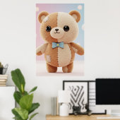 Cute Patchwork Teddy Bear Illustration Poster ポスター (ホームオフィス)