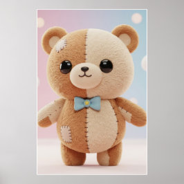 Cute Patchwork Teddy Bear Illustration Poster ポスター