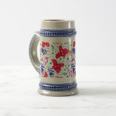Cute pattern of birds and flowers ビールジョッキ (正面左)