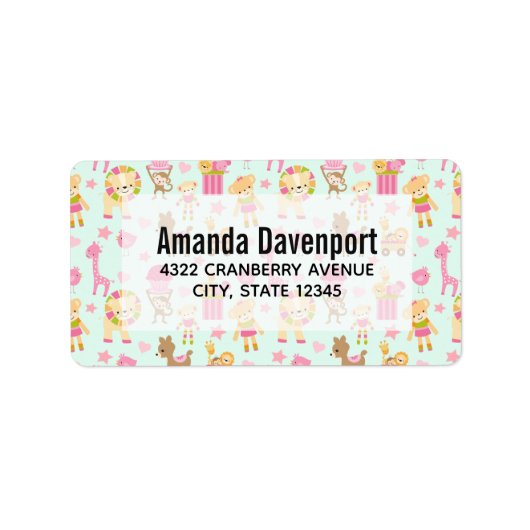 Cute Pattern with Whimsical Animals & Toys ラベル (正面)