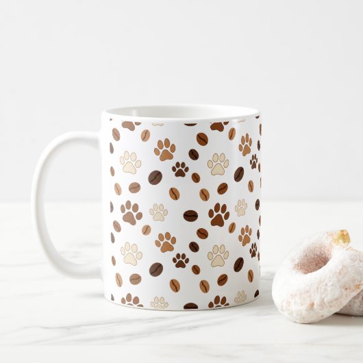 Cute Paw Print and Coffee Bean Pattern Mug コーヒーマグカップ (ドーナツ)