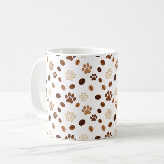 Cute Paw Print and Coffee Bean Pattern Mug コーヒーマグカップ (正面左)