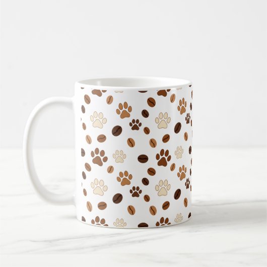 Cute Paw Print and Coffee Bean Pattern Mug コーヒーマグカップ (左)