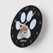 Cute Paw Print Dog Photo Custom Pet Owner Black ラウンド壁時計 (傾斜)