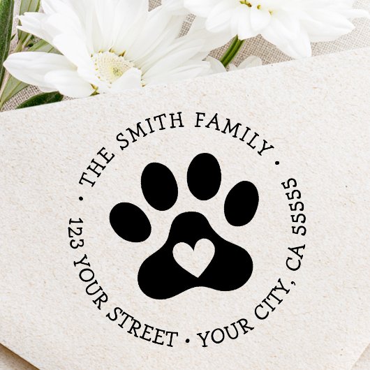 Cute paw print with heart return address セルフインキングスタンプ