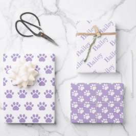 Cute Paw Prints Custom Name Wrapping Paper Sheets ラッピングペーパーシート