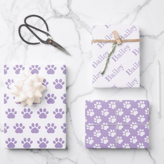 Cute Paw Prints Custom Name Wrapping Paper Sheets ラッピングペーパーシート (正面)
