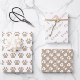 Cute Paw Prints Custom Name Wrapping Paper Sheets ラッピングペーパーシート