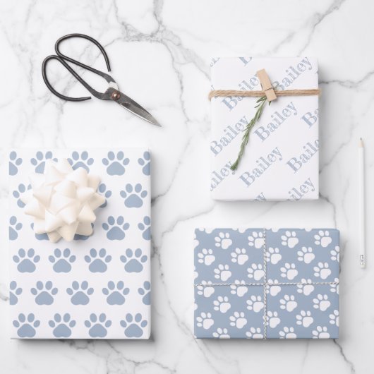 Cute Paw Prints Custom Name Wrapping Paper Sheets ラッピングペーパーシート (正面)