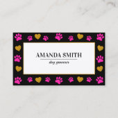 Cute Paw Prints Heart Dog Groomer Business Card 名刺 (正面)