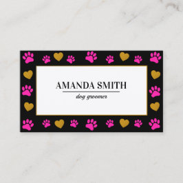Cute Paw Prints Heart Dog Groomer Business Card 名刺