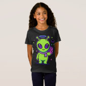 Cute Peace Alien Kawaii Space Alien T-Shirt Desi Tシャツ (正面フル)