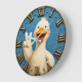 Cute Peace Sign Duck Funny Farmhouse Animal  ラージ壁時計 (傾斜)