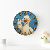 Cute Peace Sign Duck Funny Farmhouse Animal  ラージ壁時計 (ホーム)