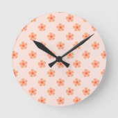 Cute Peach Flower Pattern Minimal Floral Aesthetic ラウンド壁時計 (正面)