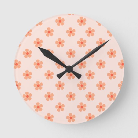 Cute Peach Flower Pattern Minimal Floral Aesthetic ラウンド壁時計 (正面)