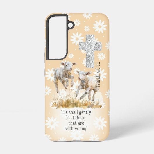 Cute Peach Pastel Floral Lambs Cross Christian Samsung Galaxyケース (裏面)