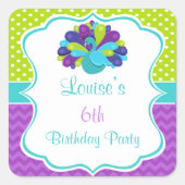 Cute Peacock Green and Purple スクエアシール (正面)