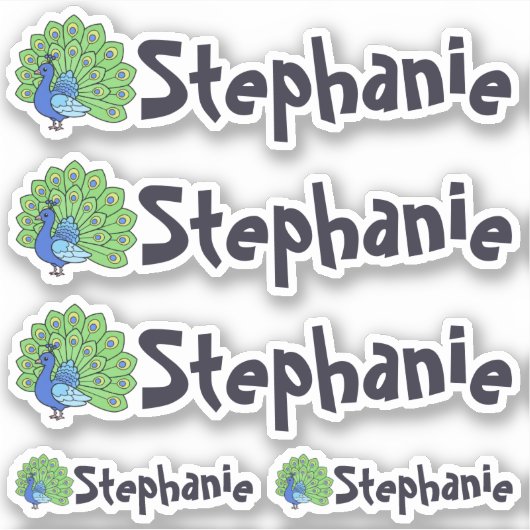 Cute Peacock Name Stickers - Set of Five シール (正面)