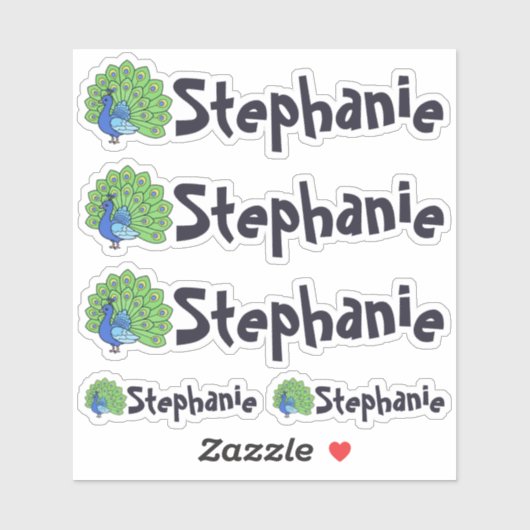Cute Peacock Name Stickers - Set of Five シール (シート)