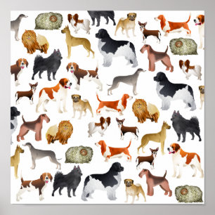 Cute Pedigree Pet Dog Wallpaper Design ポスター