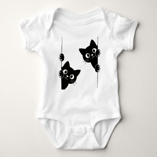 Cute Peekaboo Black Cats T-Shirt ベビーボディスーツ (正面)