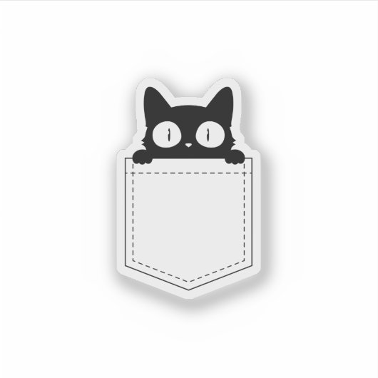 Cute Peeking Black Cat Pocket シール (正面)