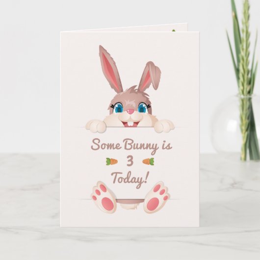 Cute Peeking Bunny Birthday Hoppiness カード (正面)