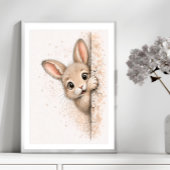 Cute Peeking Bunny Wall Art Watercolor Furry Print ポスター