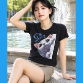 Cute Peeking Cat Acrylic Style - C’s IMPACT Blue Tシャツ