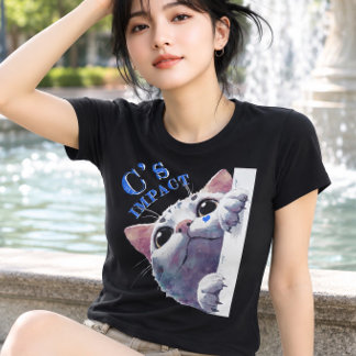 Cute Peeking Cat Acrylic Style - C’s IMPACT Blue Tシャツ