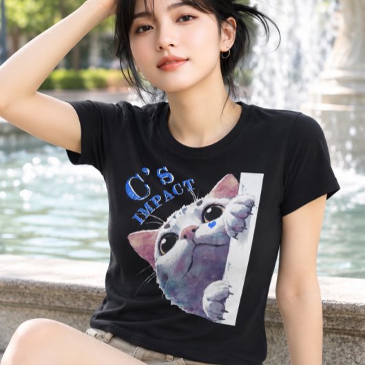 Cute Peeking Cat Acrylic Style - C’s IMPACT Blue Tシャツ