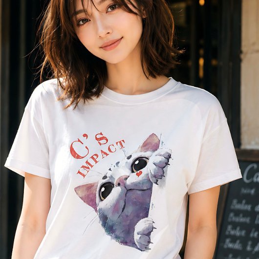 Cute Peeking Cat Acrylic Style - C’s IMPACT Orange Tシャツ