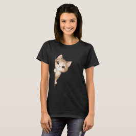 Cute Peeking Cat Graphic Shirt Tシャツ