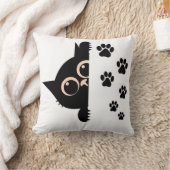 Cute Peeking Cat Pillow with Paw Prints クッション (ブランケット)