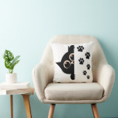 Cute Peeking Cat Pillow with Paw Prints クッション (椅子)