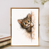 Cute Peeking Cat Wall Art Minimalist Kitty Print ポスター