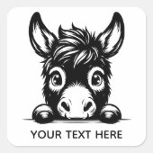 Cute Peeking Donkey Sticker with Custom Text スクエアシール (正面)