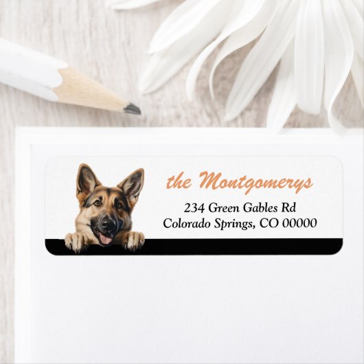 Cute Peeking German Shepherd Dog Return Address ラベル (インサイチュ)