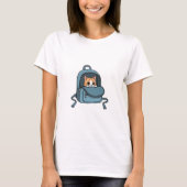 Cute Peeking Orange Tabby Cat in Blue Backpack  Tシャツ (正面)