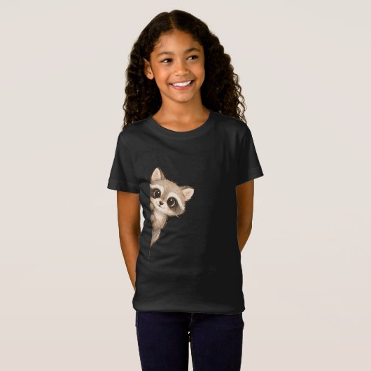 Cute Peeking Raccoon Kids Shirt Tシャツ (正面フル)