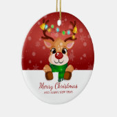Cute Peeking Reindeer Christmas Greeting セラミックオーナメント (右)