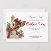 Cute peeking reindeer Xmas invite editable file 招待状 (正面)
