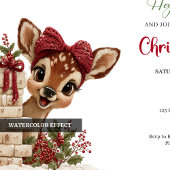 Cute peeking reindeer Xmas invite editable file 招待状