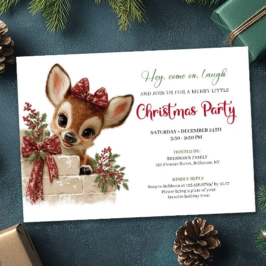 Cute peeking reindeer Xmas invite editable file 招待状