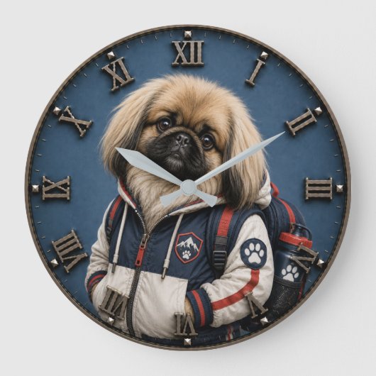 Cute Pekingese Puppy  ラージ壁時計 (正面)